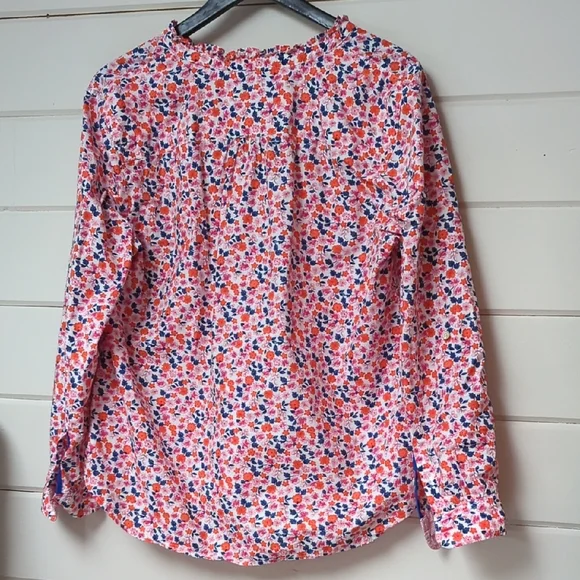 Talbots Pink Floral Split V-Neck Button Blouse - Picture 2 of 8